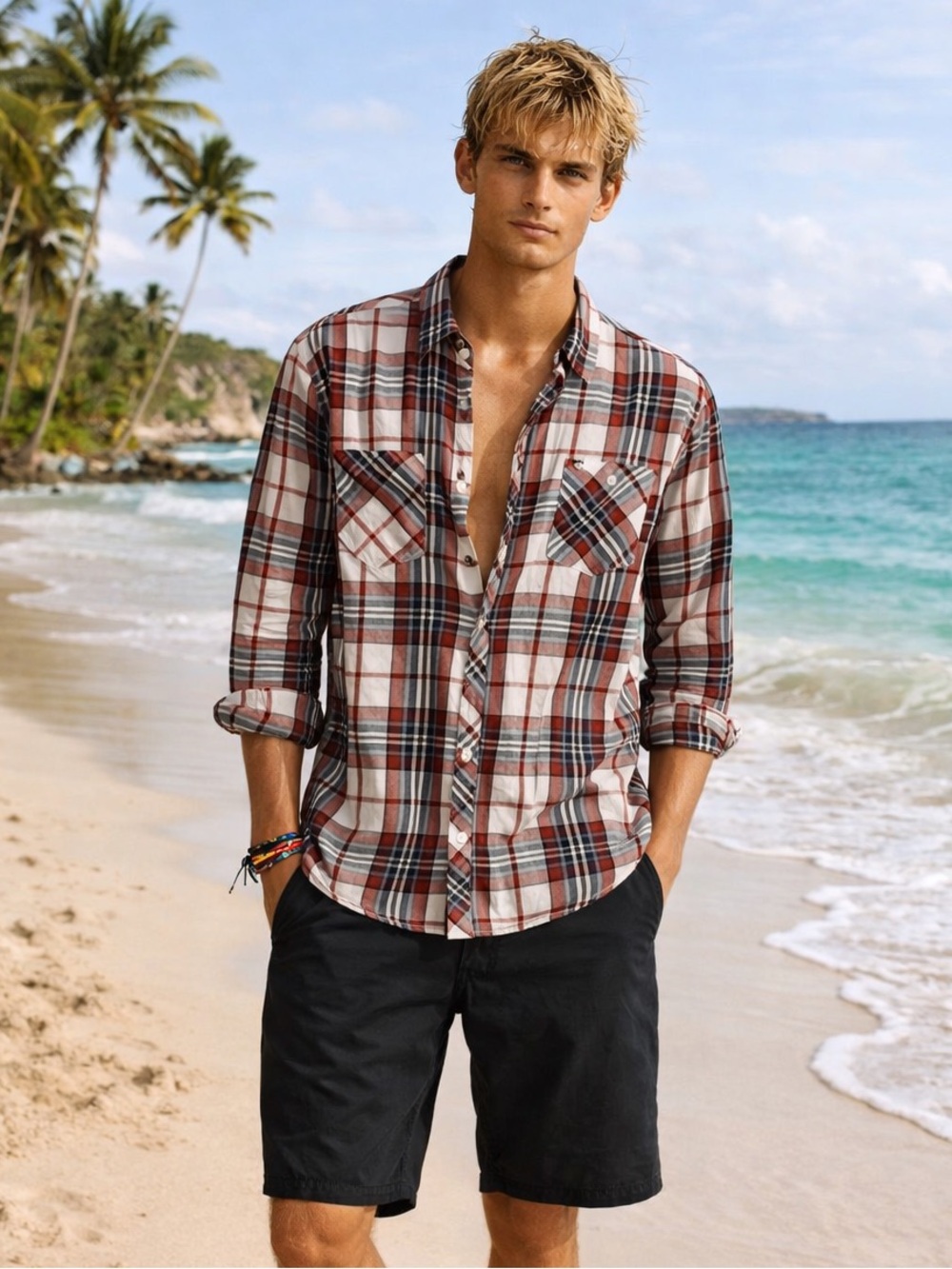 Men's Billabong Surf Flannel Red & Black Plaid Size Large